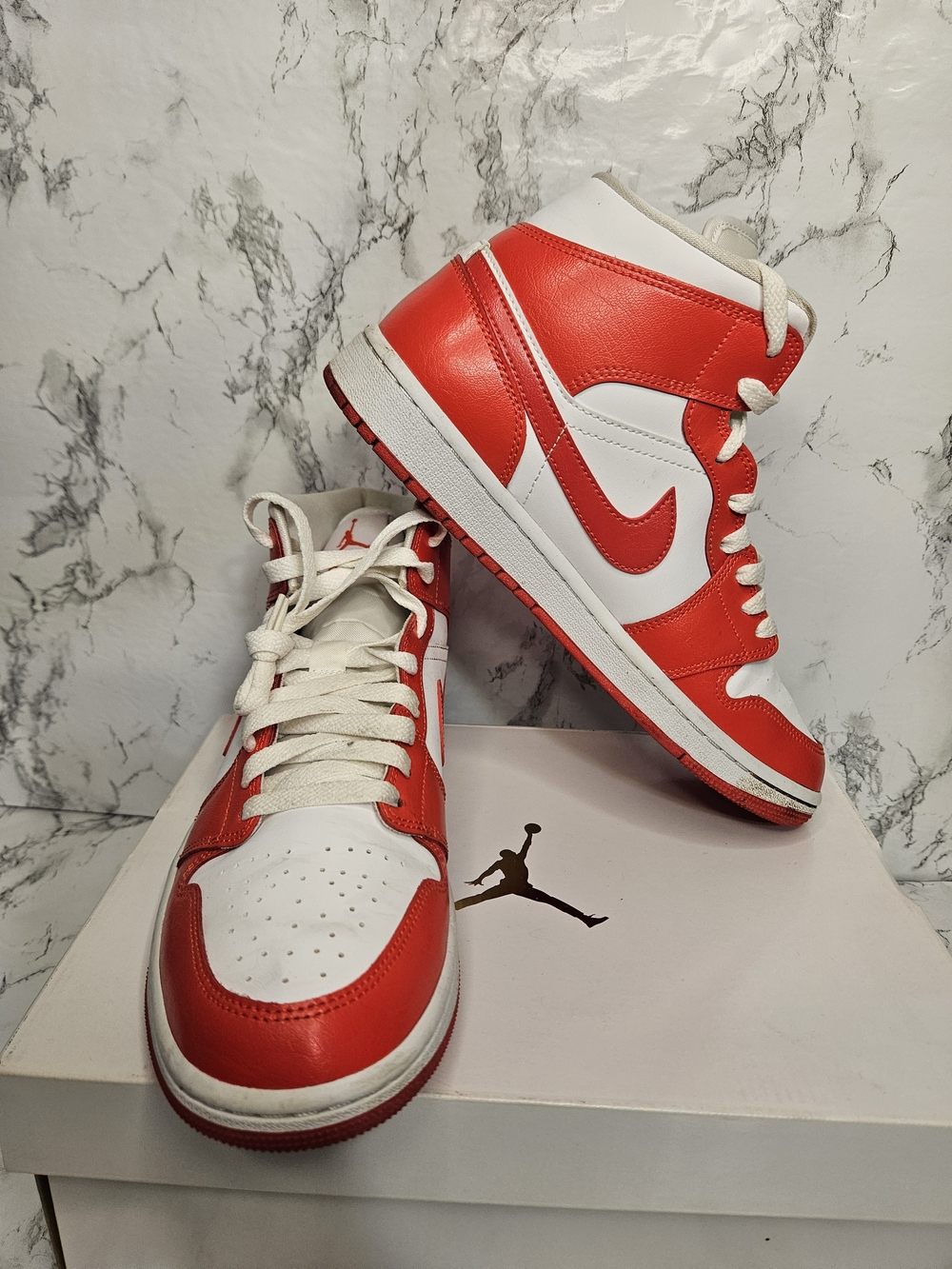 Women's Jordan 1 Mid "Syracuse" White/Habanero Red-White (BQ6472 116)